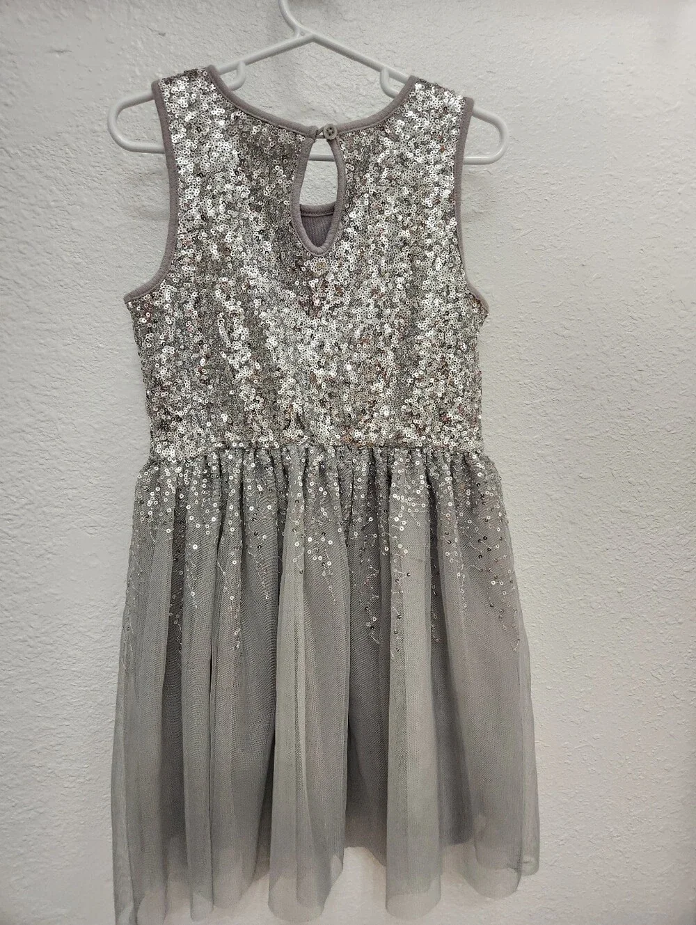 Sparkle Sequin Mesh Party Dress Girls - Silver Gray Sz 6/7 Small Gap Kids
